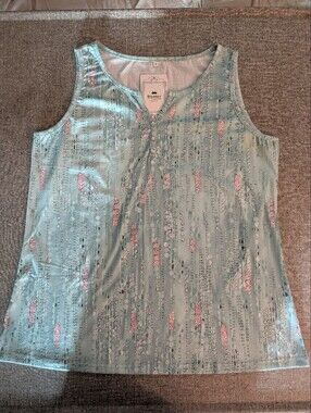 Disamer Brand Seafoam & Pink Printed Sleeveless Top Size L NWT